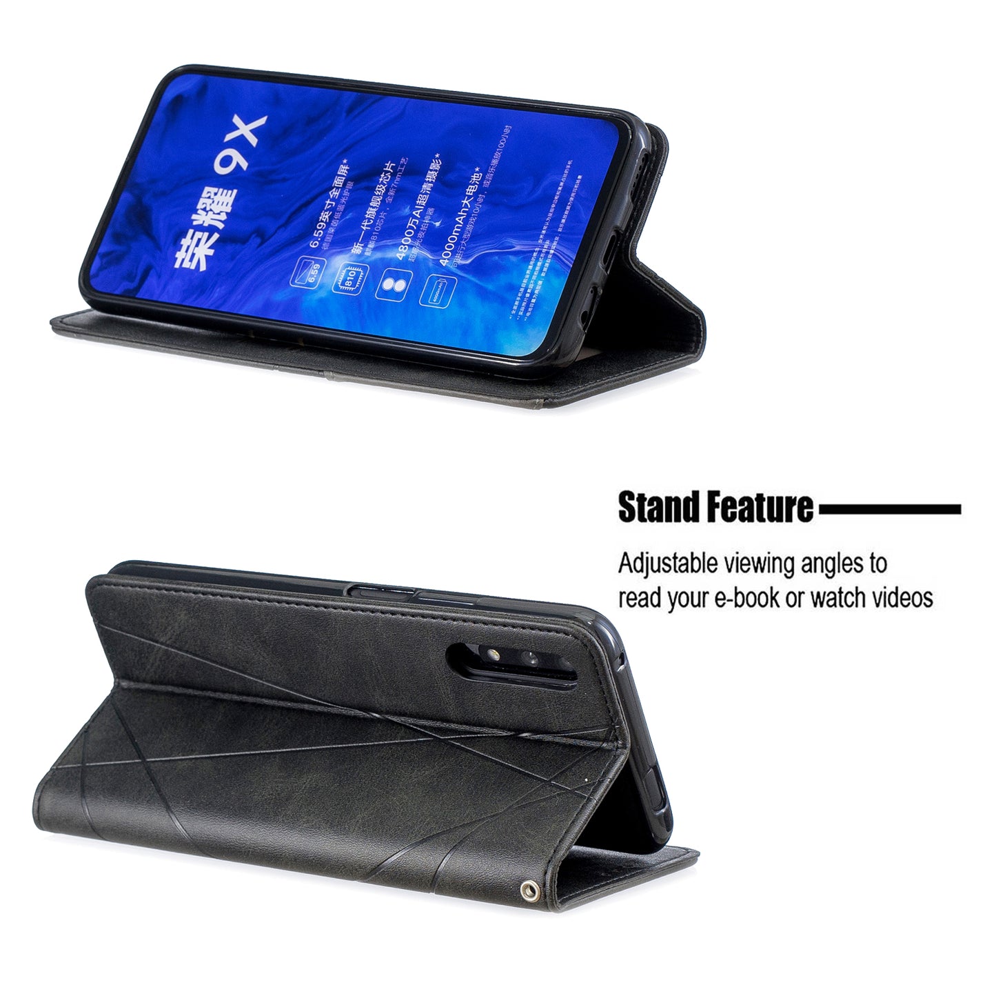 Geometric Pattern Leather Card Holder Case for Huawei Honor 9X (For China) / 9X Pro