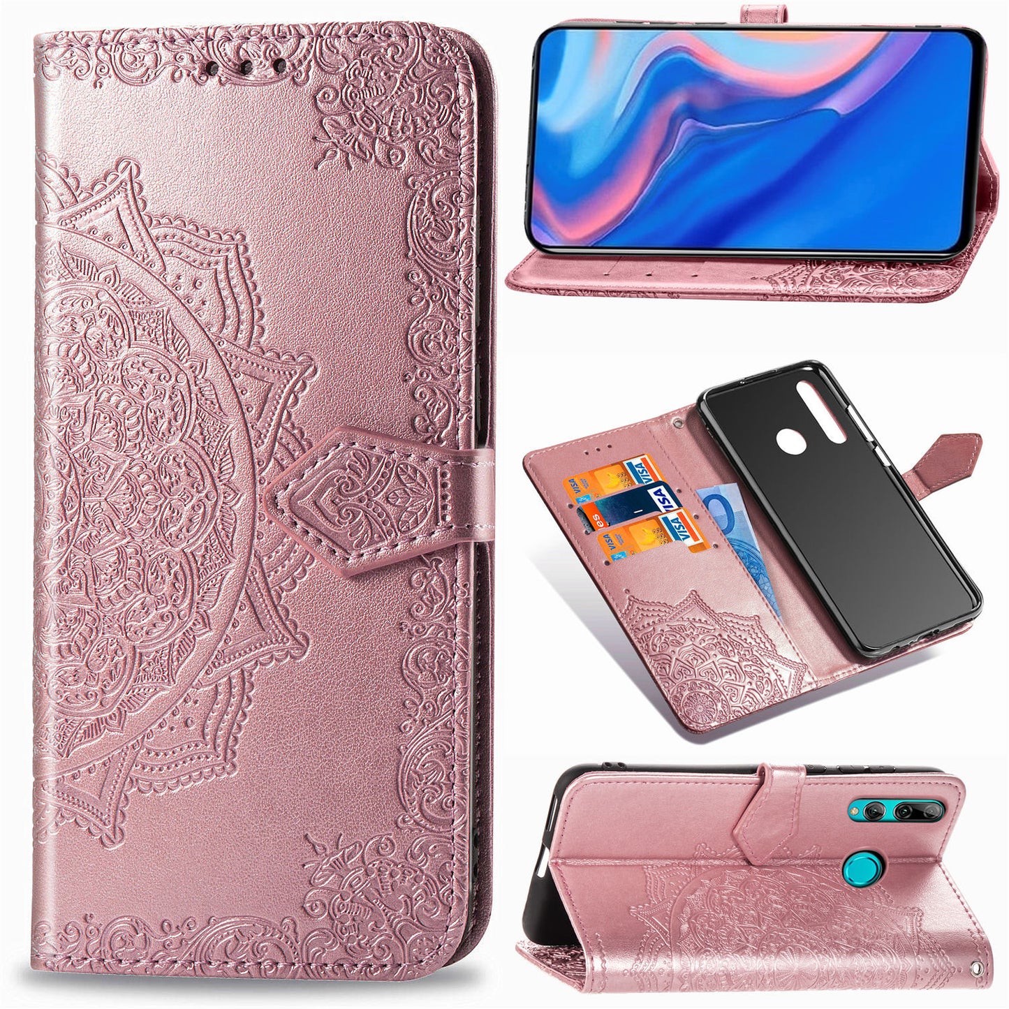 Embossed Mandala Flower Leather Wallet Phone Case for Huawei Honor 9X (Global)/ Y9 Prime 2019 / Enjoy 10 Plus