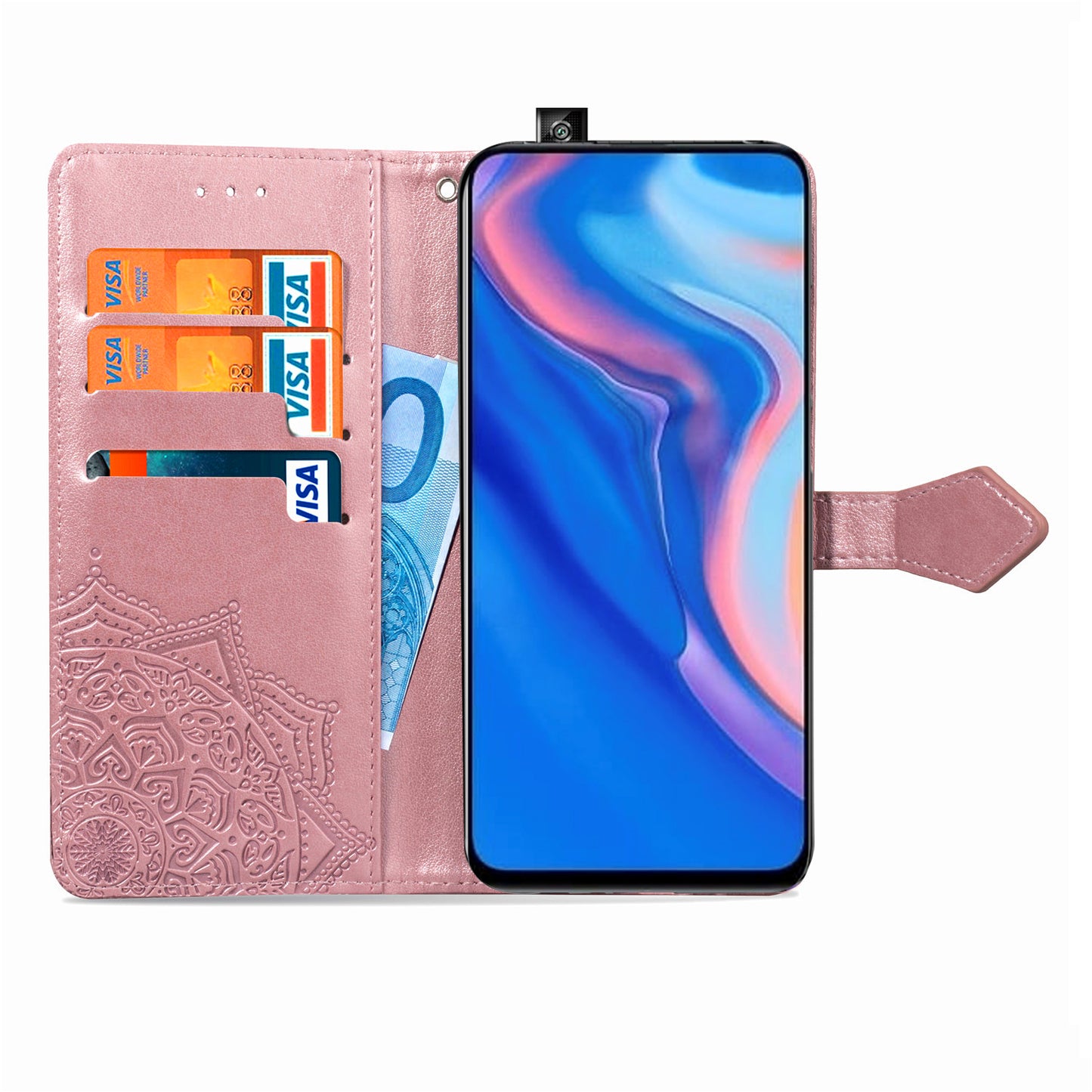 Embossed Mandala Flower Leather Wallet Phone Case for Huawei Honor 9X (Global)/ Y9 Prime 2019 / Enjoy 10 Plus