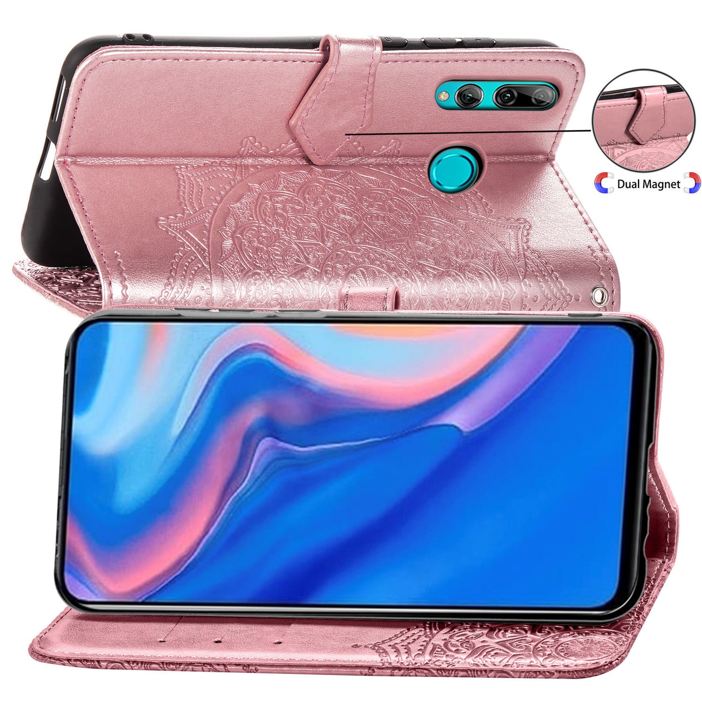 Embossed Mandala Flower Leather Wallet Phone Case for Huawei Honor 9X (Global)/ Y9 Prime 2019 / Enjoy 10 Plus