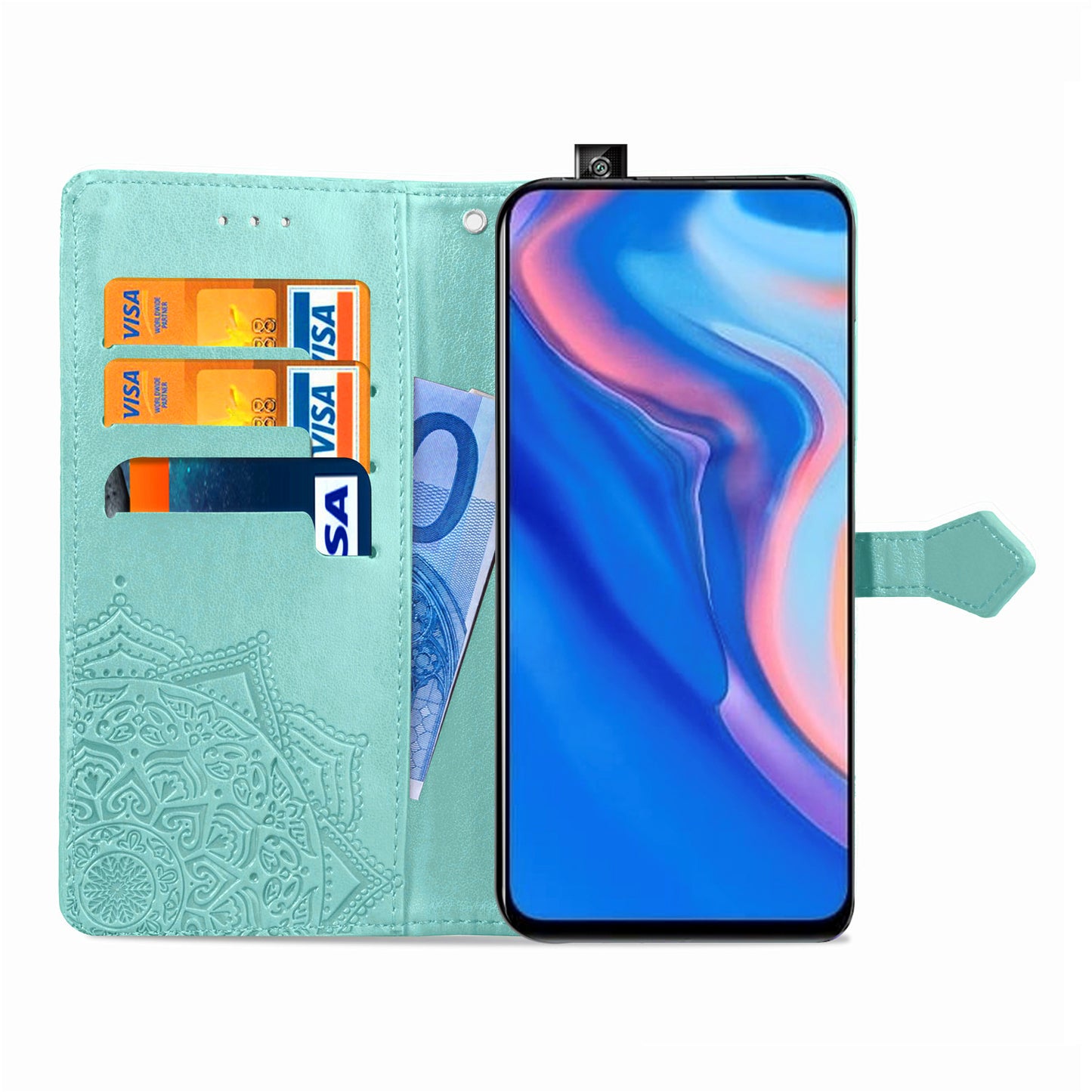 Embossed Mandala Flower Leather Wallet Phone Case for Huawei Honor 9X (Global)/ Y9 Prime 2019 / Enjoy 10 Plus