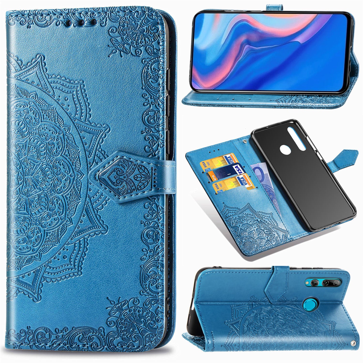 Embossed Mandala Flower Leather Wallet Phone Case for Huawei Honor 9X (Global)/ Y9 Prime 2019 / Enjoy 10 Plus