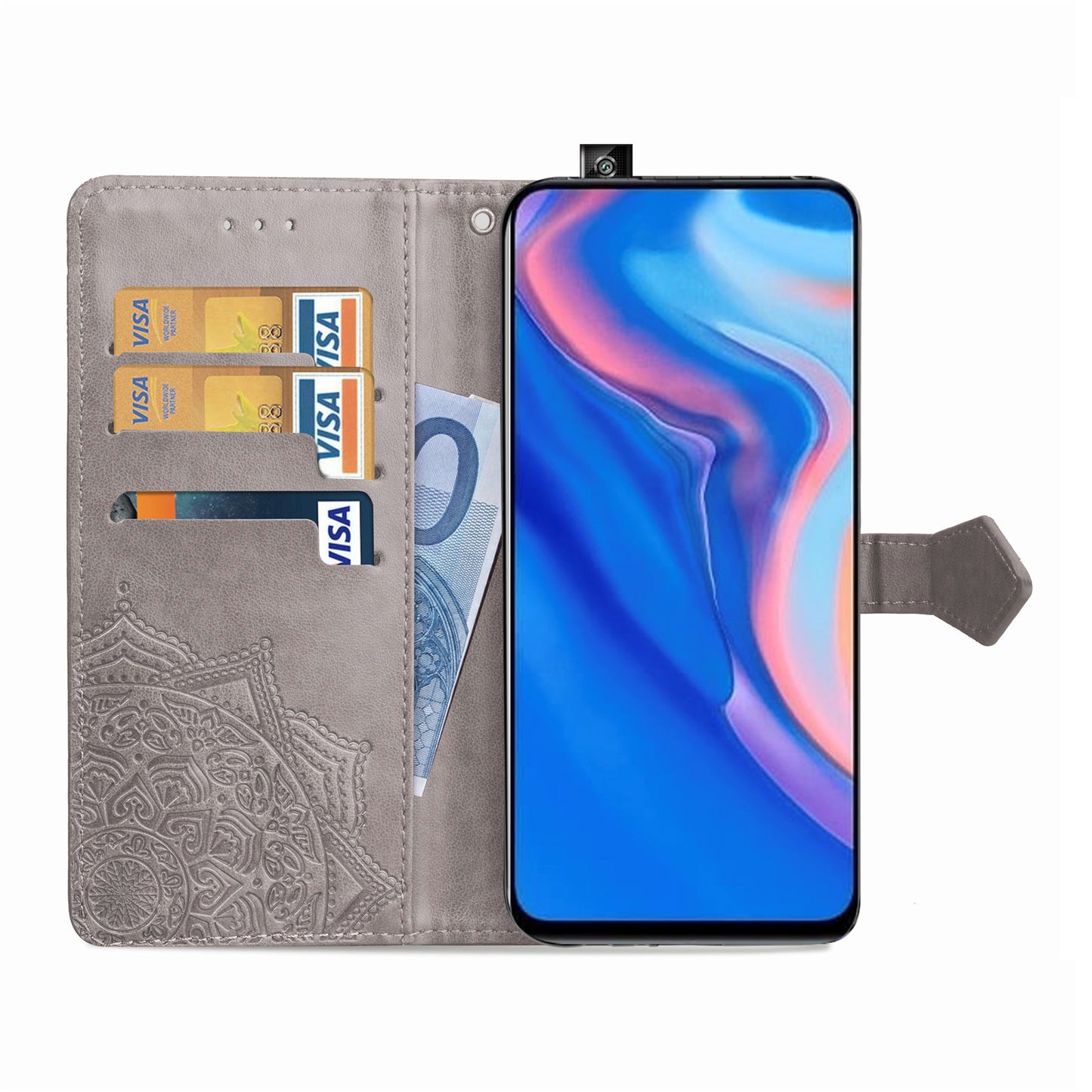 Embossed Mandala Flower Leather Wallet Phone Case for Huawei Honor 9X (Global)/ Y9 Prime 2019 / Enjoy 10 Plus