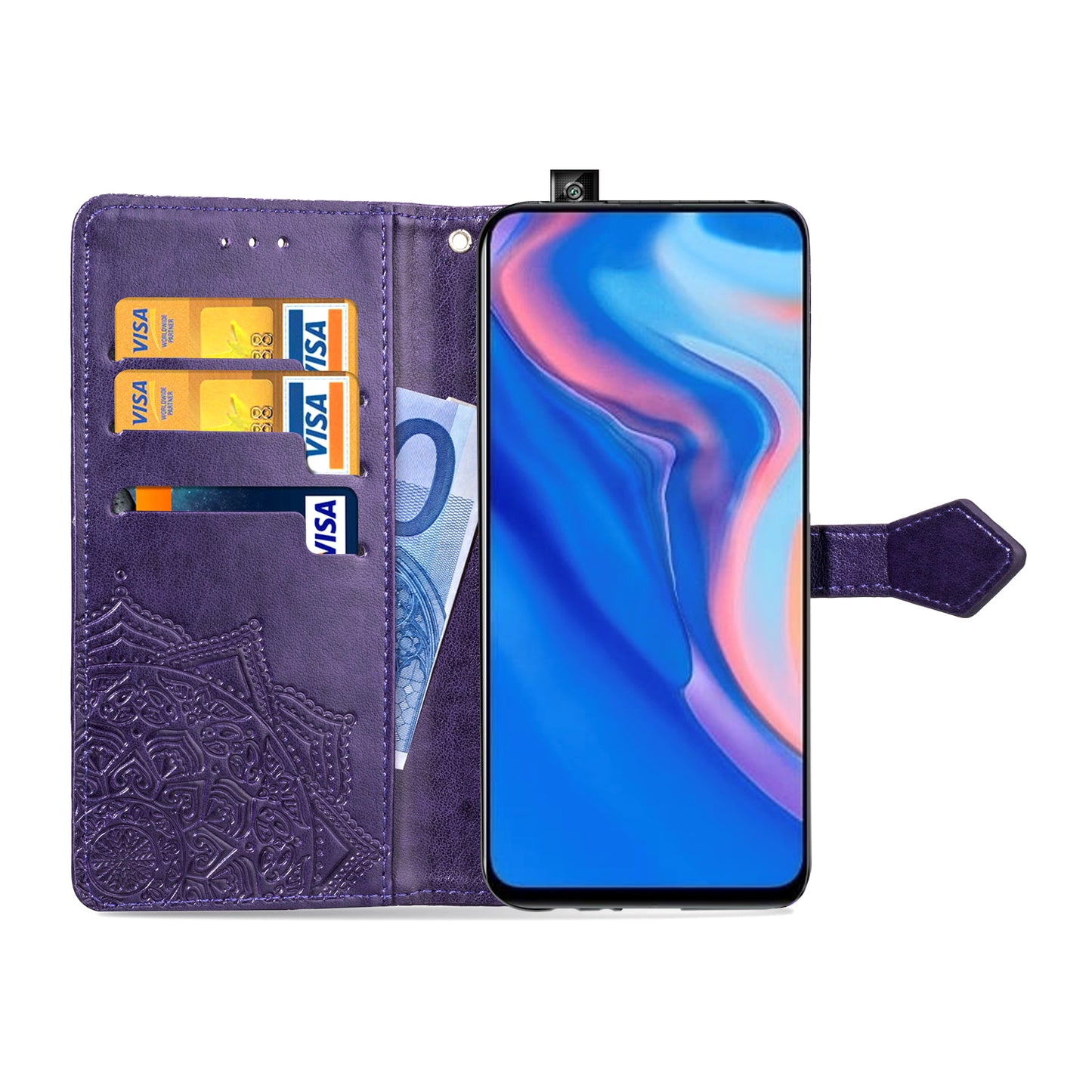 Embossed Mandala Flower Leather Wallet Phone Case for Huawei Honor 9X (Global)/ Y9 Prime 2019 / Enjoy 10 Plus