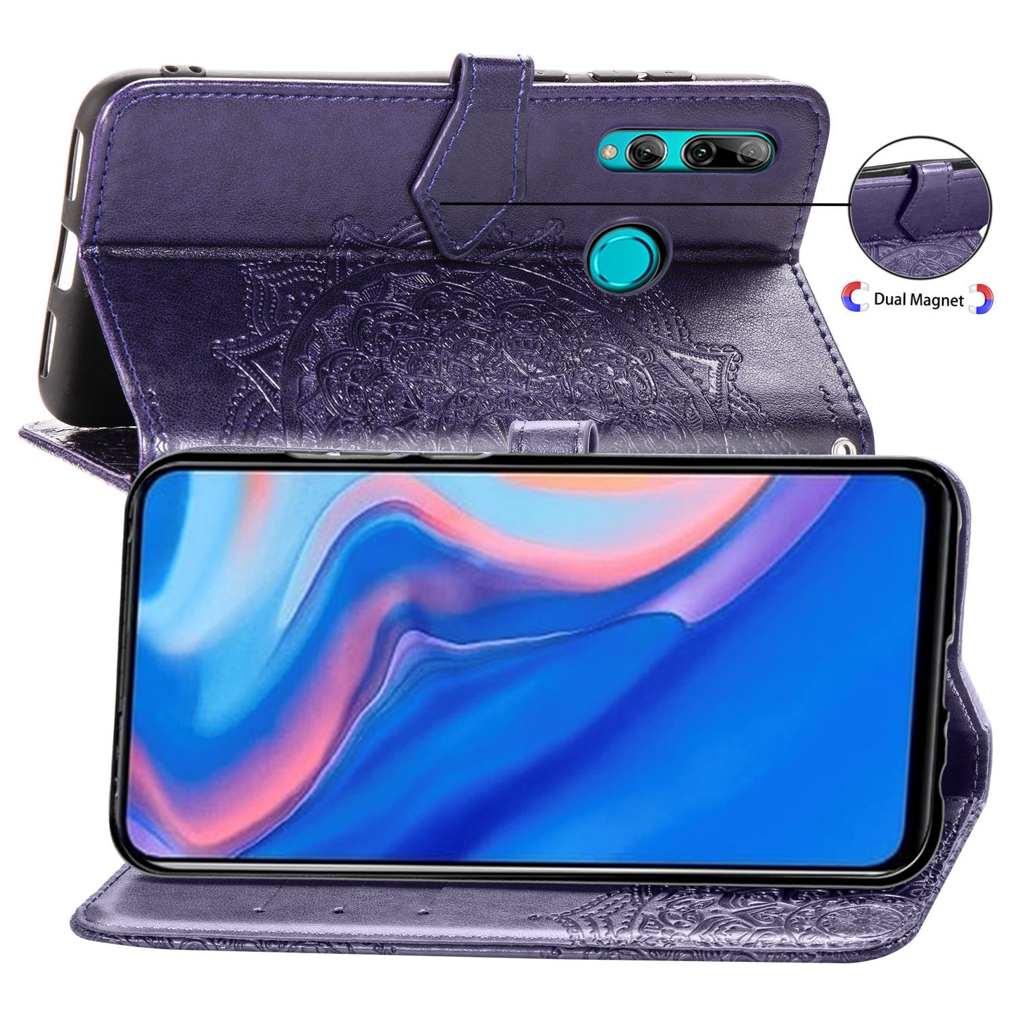 Embossed Mandala Flower Leather Wallet Phone Case for Huawei Honor 9X (Global)/ Y9 Prime 2019 / Enjoy 10 Plus
