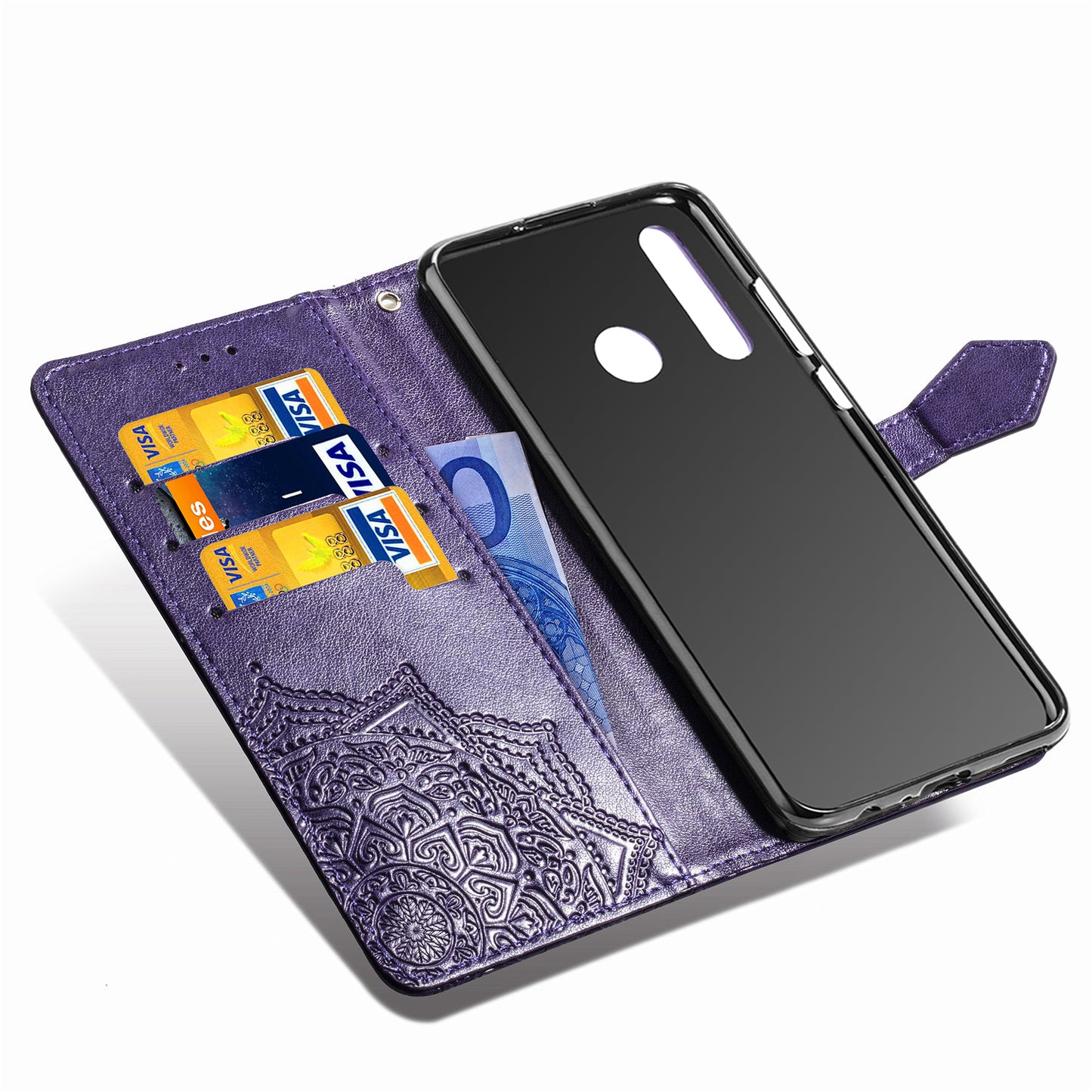 Embossed Mandala Flower Leather Wallet Phone Case for Huawei Honor 9X (Global)/ Y9 Prime 2019 / Enjoy 10 Plus