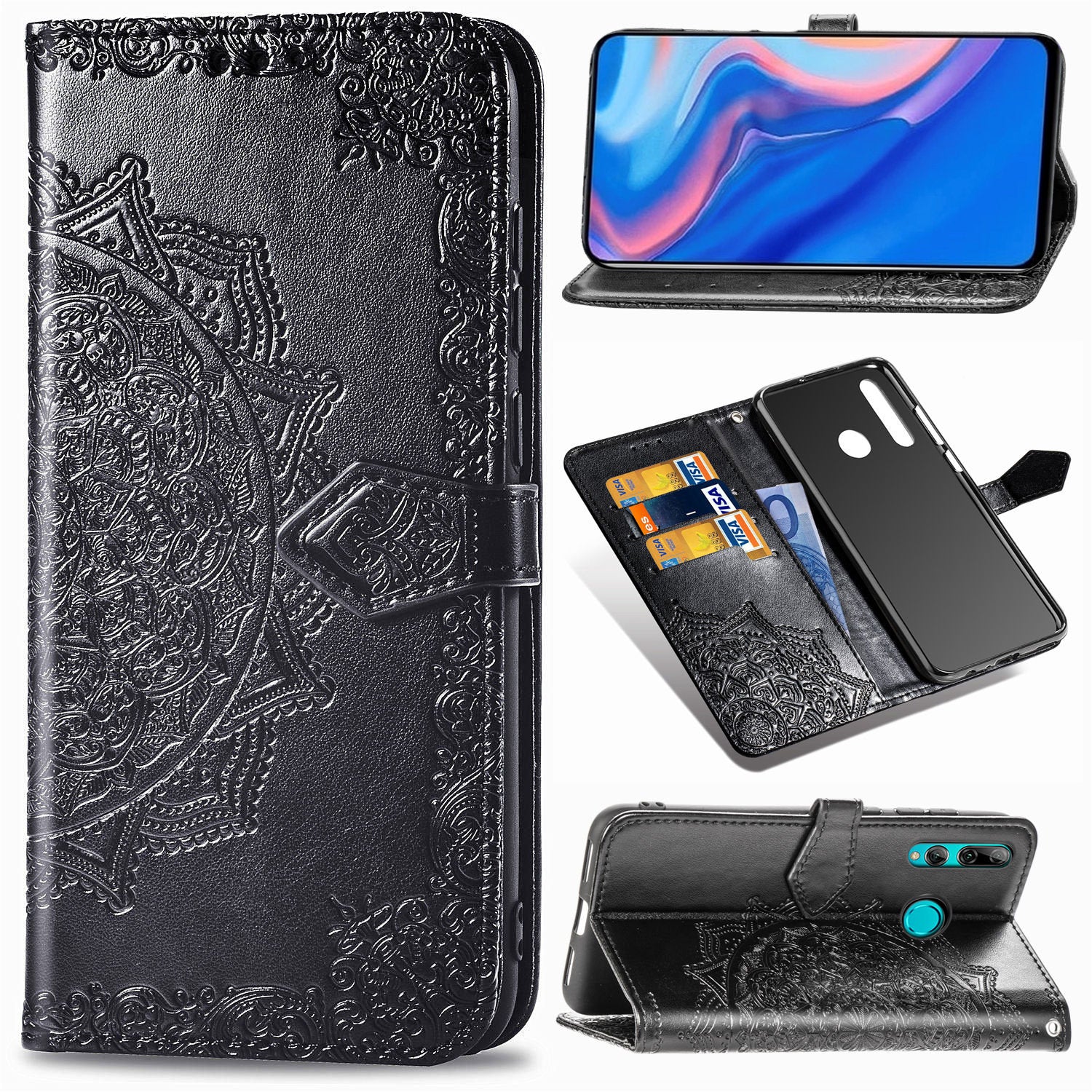 Embossed Mandala Flower Leather Wallet Phone Case for Huawei Honor 9X (Global)/ Y9 Prime 2019 / Enjoy 10 Plus