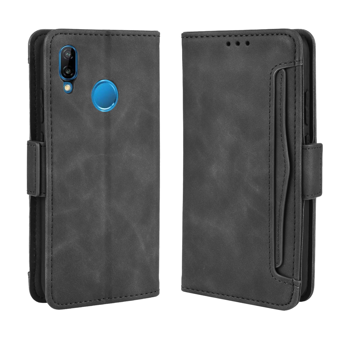 For Huawei P20 Lite (2018)/Nova 3e Protective Shell Leather Wallet Stand with Multiple Card Slots Phone Case