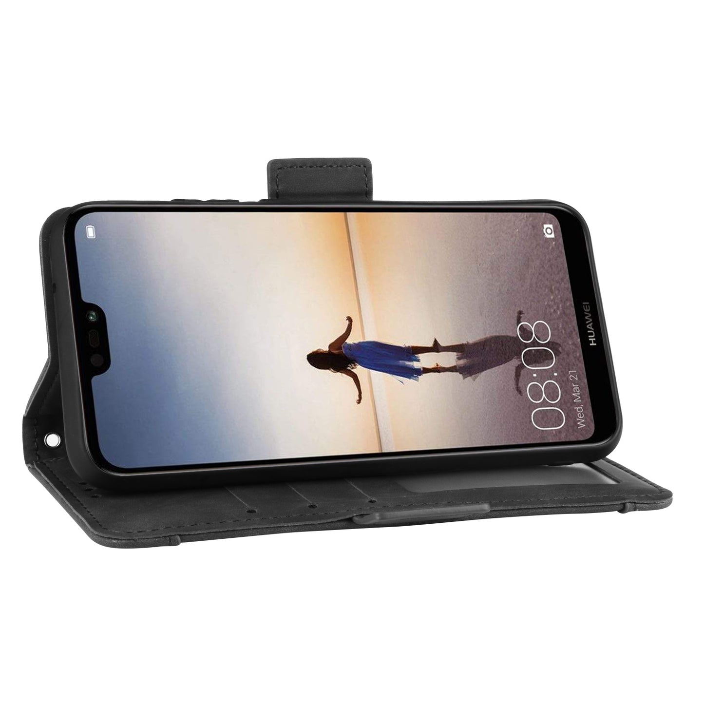 For Huawei P20 Lite (2018)/Nova 3e Protective Shell Leather Wallet Stand with Multiple Card Slots Phone Case