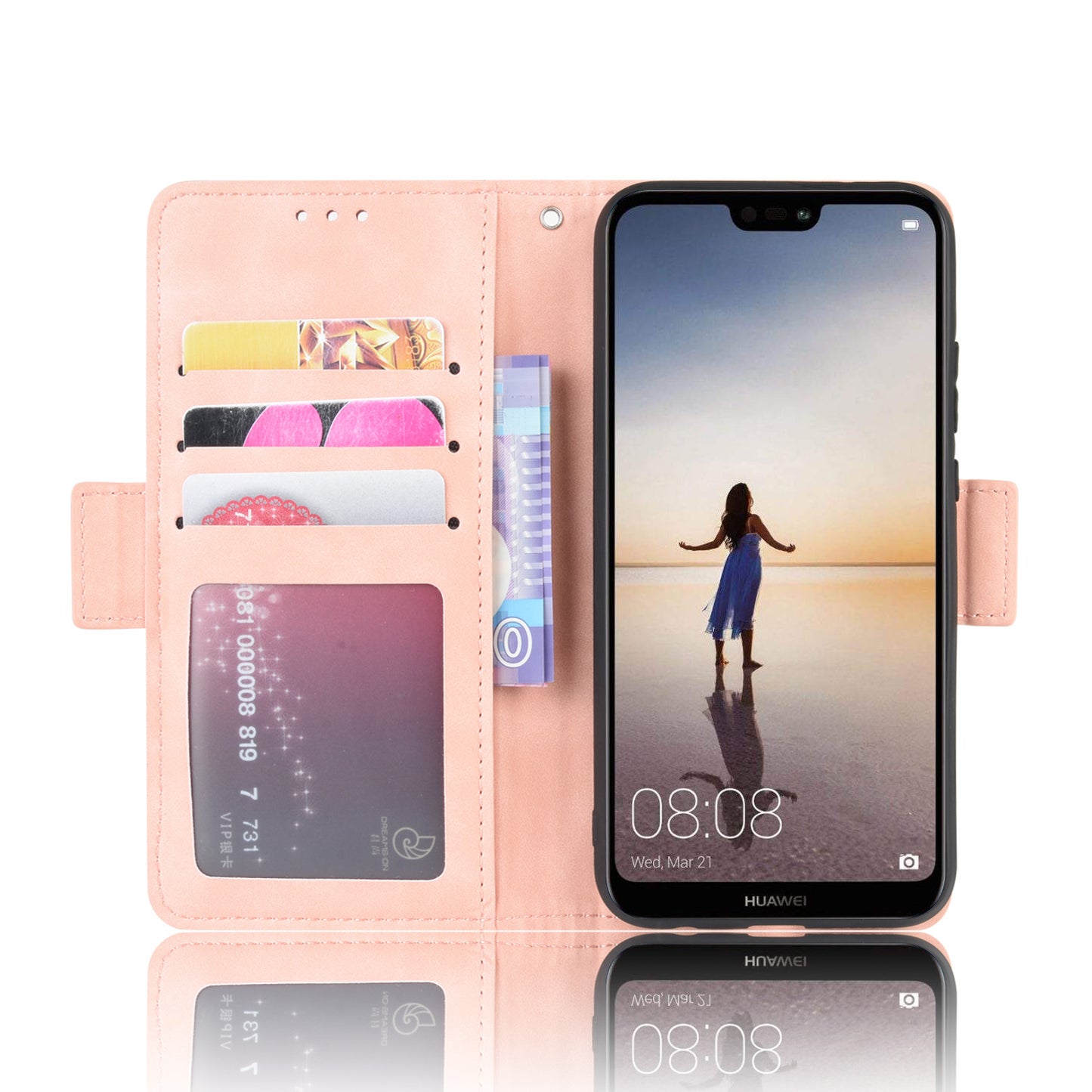 For Huawei P20 Lite (2018)/Nova 3e Protective Shell Leather Wallet Stand with Multiple Card Slots Phone Case