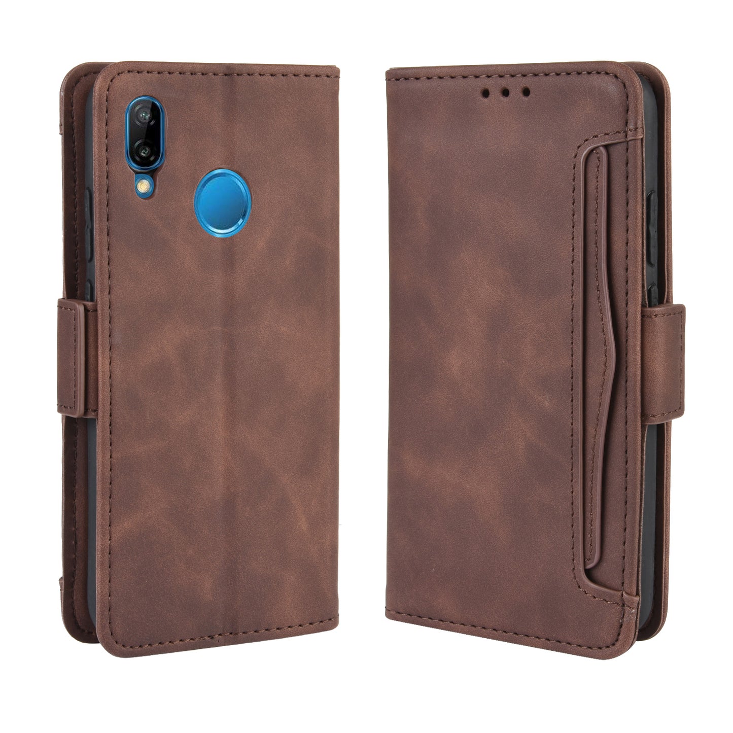 For Huawei P20 Lite (2018)/Nova 3e Protective Shell Leather Wallet Stand with Multiple Card Slots Phone Case