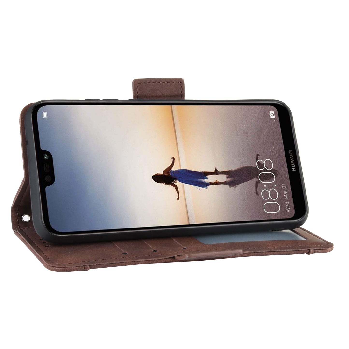 For Huawei P20 Lite (2018)/Nova 3e Protective Shell Leather Wallet Stand with Multiple Card Slots Phone Case