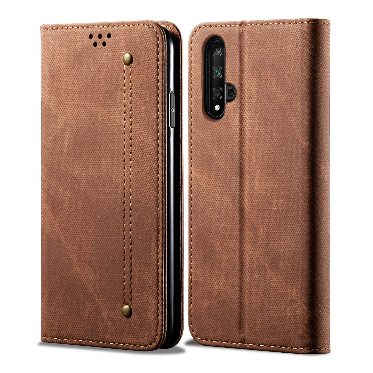 Retro Style Jeans Cloth Leather Wallet Case for Huawei Honor 20 / nova 5T