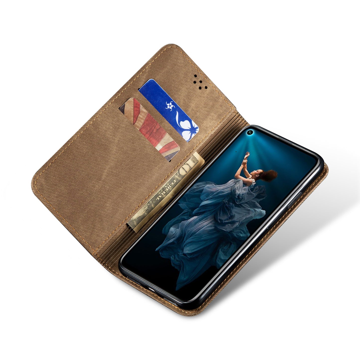 Retro Style Jeans Cloth Leather Wallet Case for Huawei Honor 20 / nova 5T