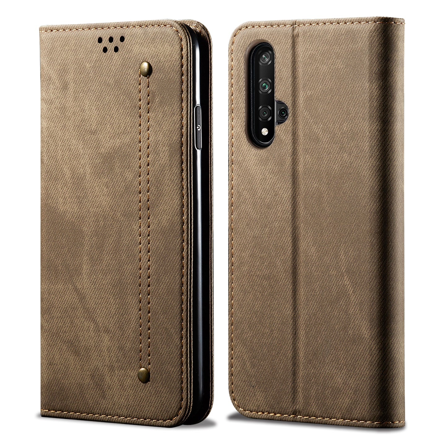 Retro Style Jeans Cloth Leather Wallet Case for Huawei Honor 20 / nova 5T