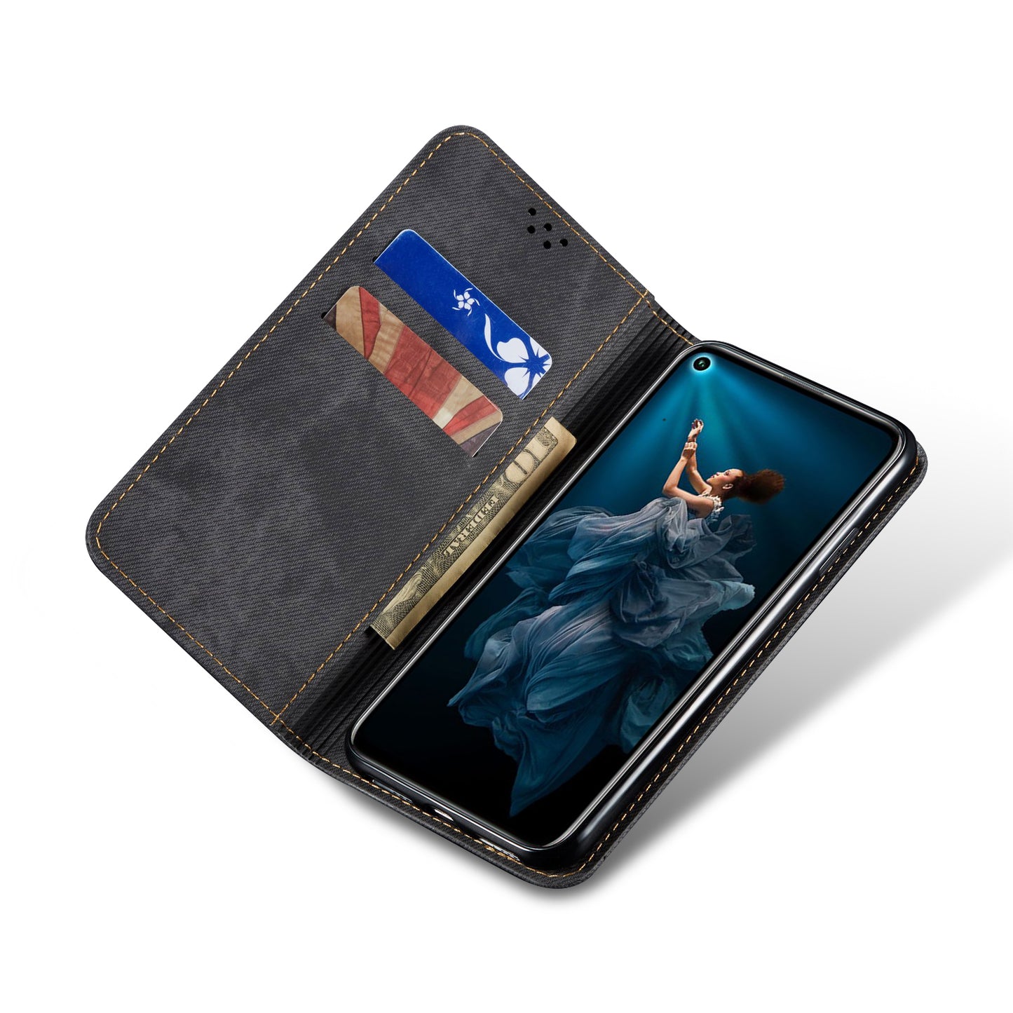 Retro Style Jeans Cloth Leather Wallet Case for Huawei Honor 20 / nova 5T