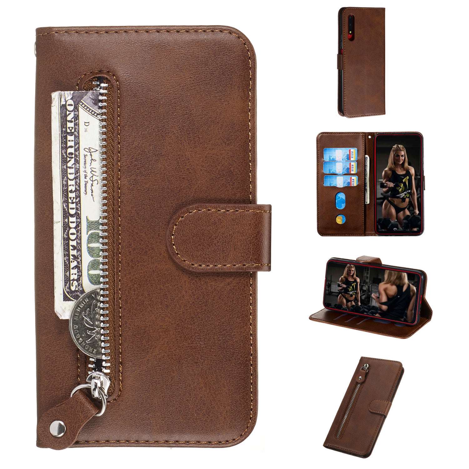 Zipper Pocket Wallet Stand Flip Leather Phone Cover for Huawei Honor 9X Pro/Honor 9X (For China)