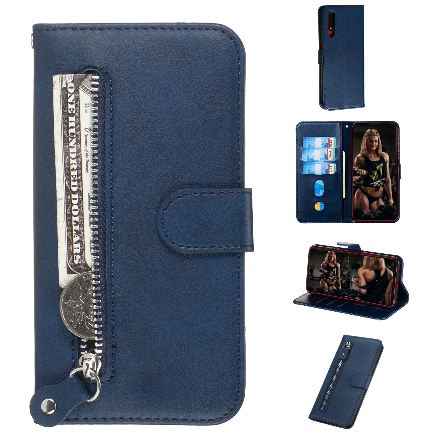 Zipper Pocket Wallet Stand Flip Leather Phone Cover for Huawei Honor 9X Pro/Honor 9X (For China)