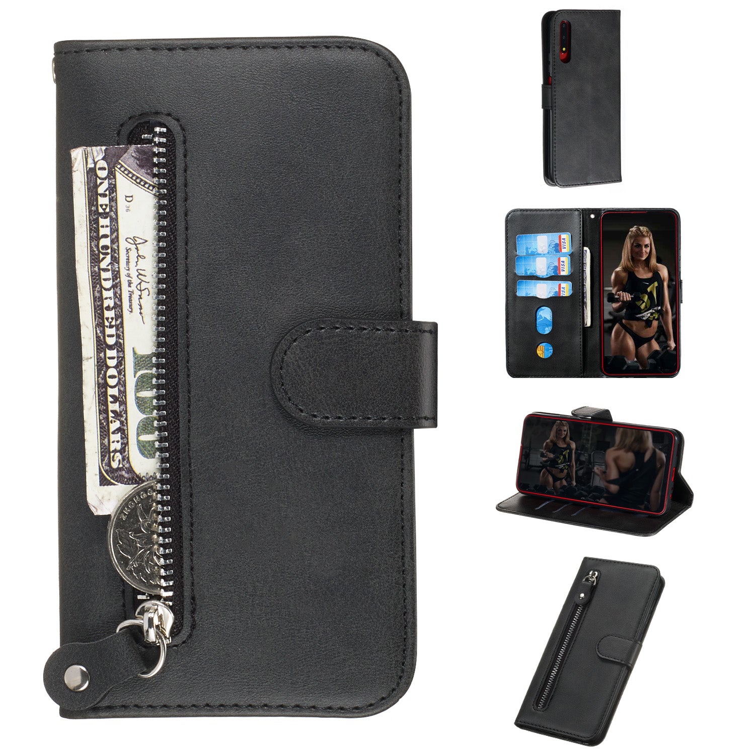 Zipper Pocket Wallet Stand Flip Leather Phone Cover for Huawei Honor 9X Pro/Honor 9X (For China)