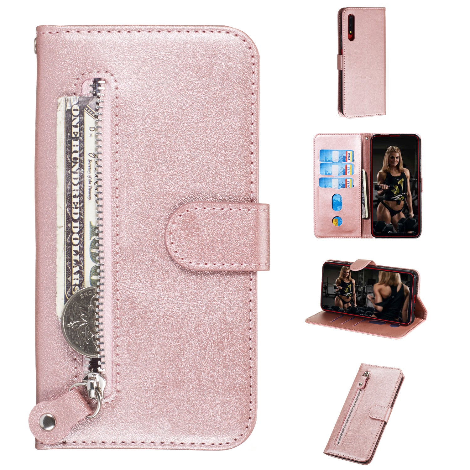 Zipper Pocket Wallet Stand Flip Leather Phone Cover for Huawei Honor 9X Pro/Honor 9X (For China)
