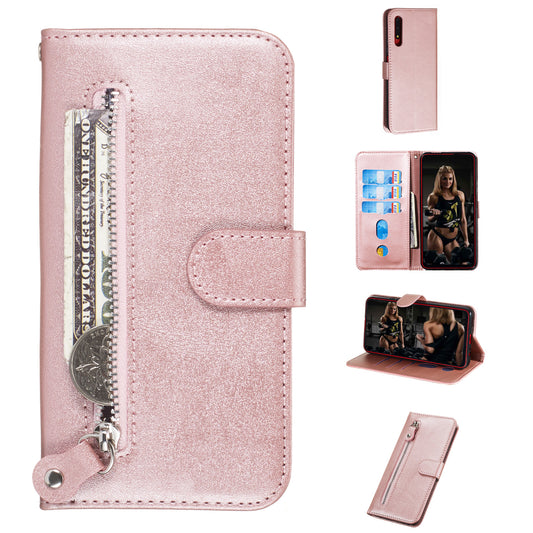 Zipper Pocket Wallet Stand Flip Leather Phone Cover for Huawei Honor 9X Pro/Honor 9X (For China)