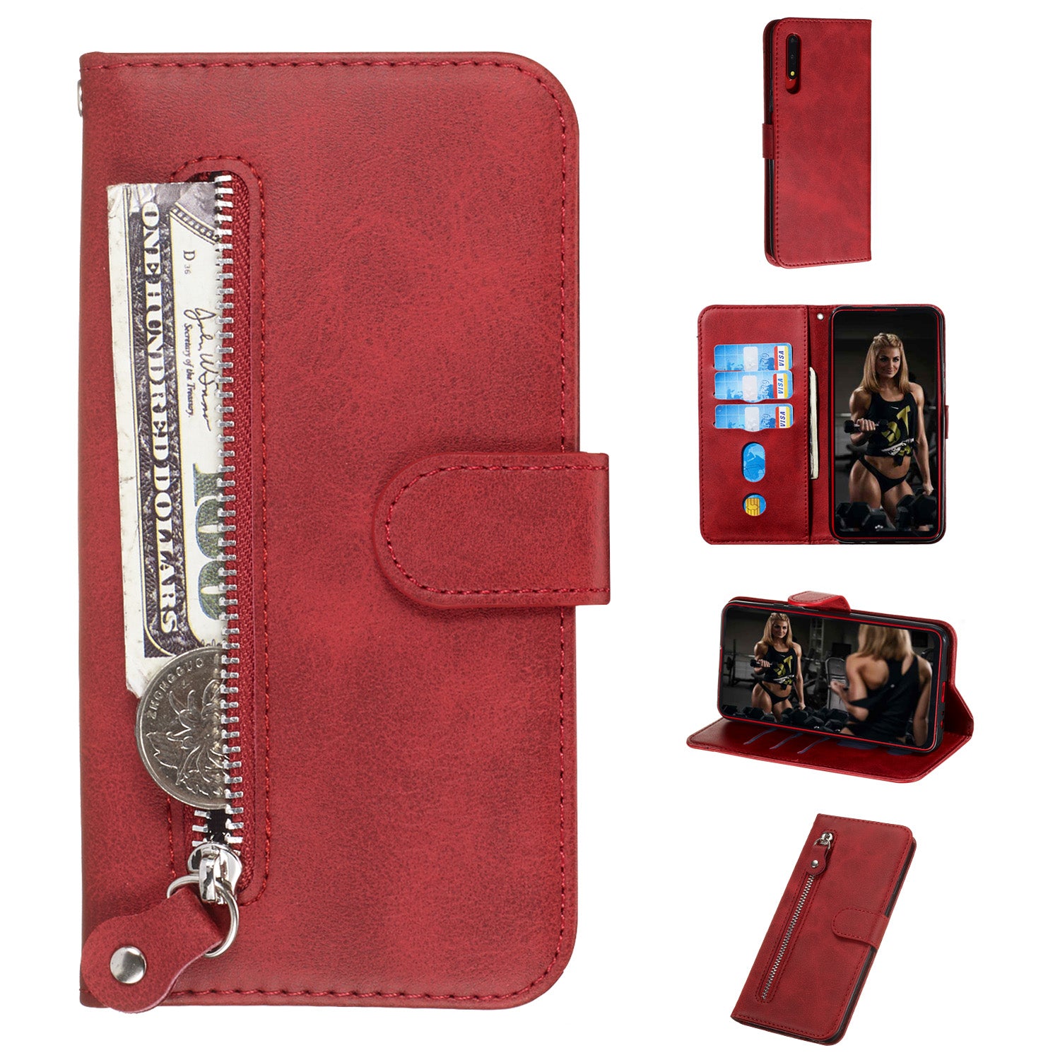 Zipper Pocket Wallet Stand Flip Leather Phone Cover for Huawei Honor 9X Pro/Honor 9X (For China)