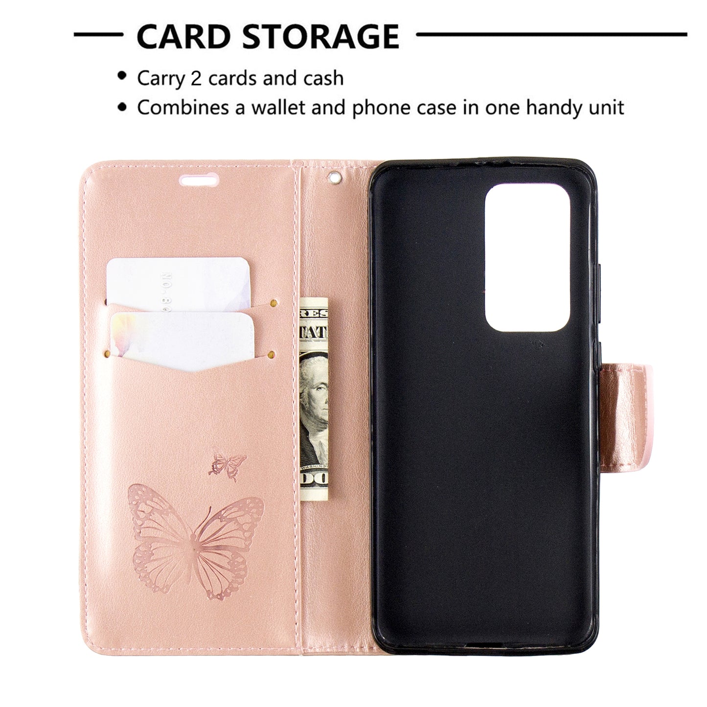 Imprint Butterfly Leather Stand Case with Card Slots for Huawei P40 Pro