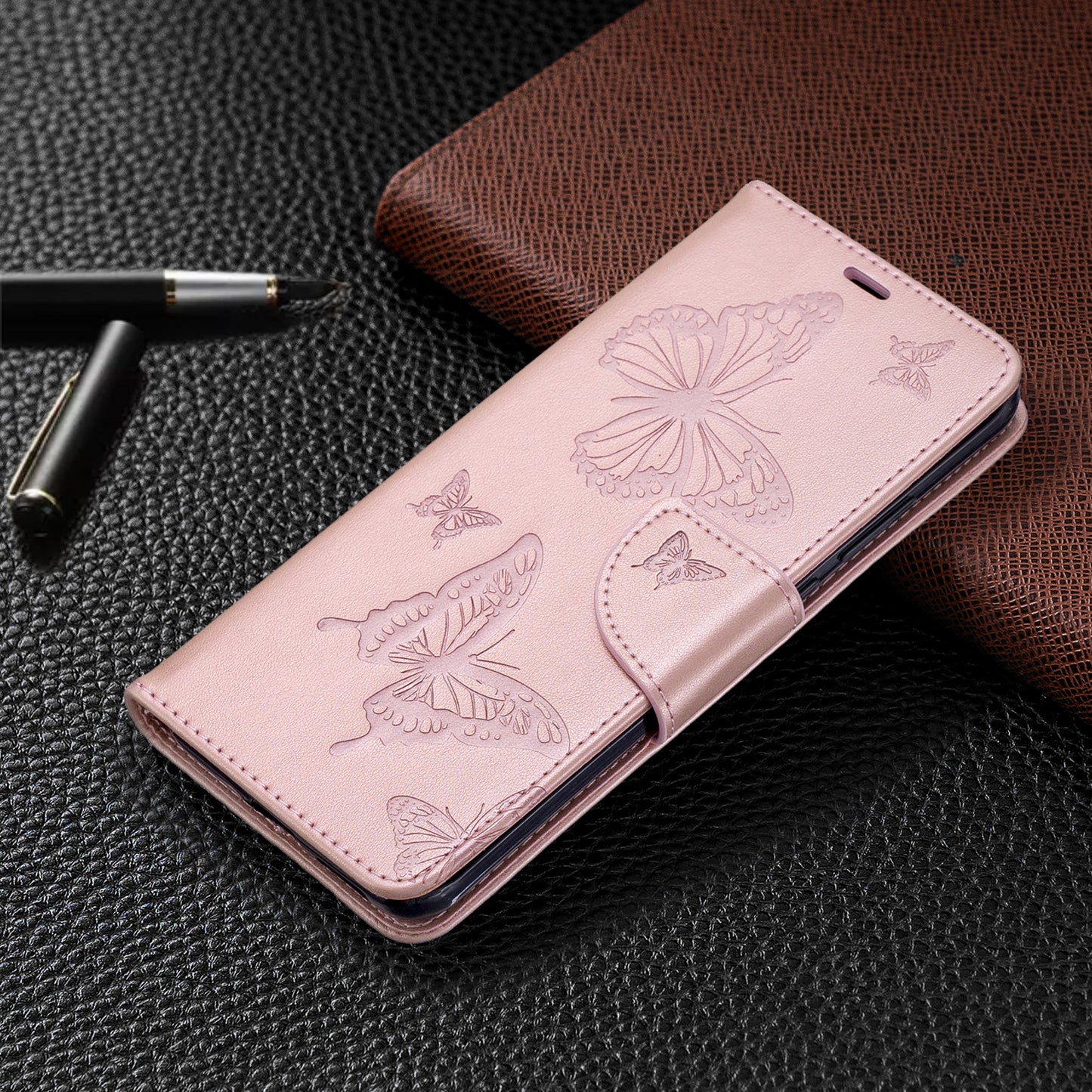 Imprint Butterfly Leather Stand Case with Card Slots for Huawei P40 Pro