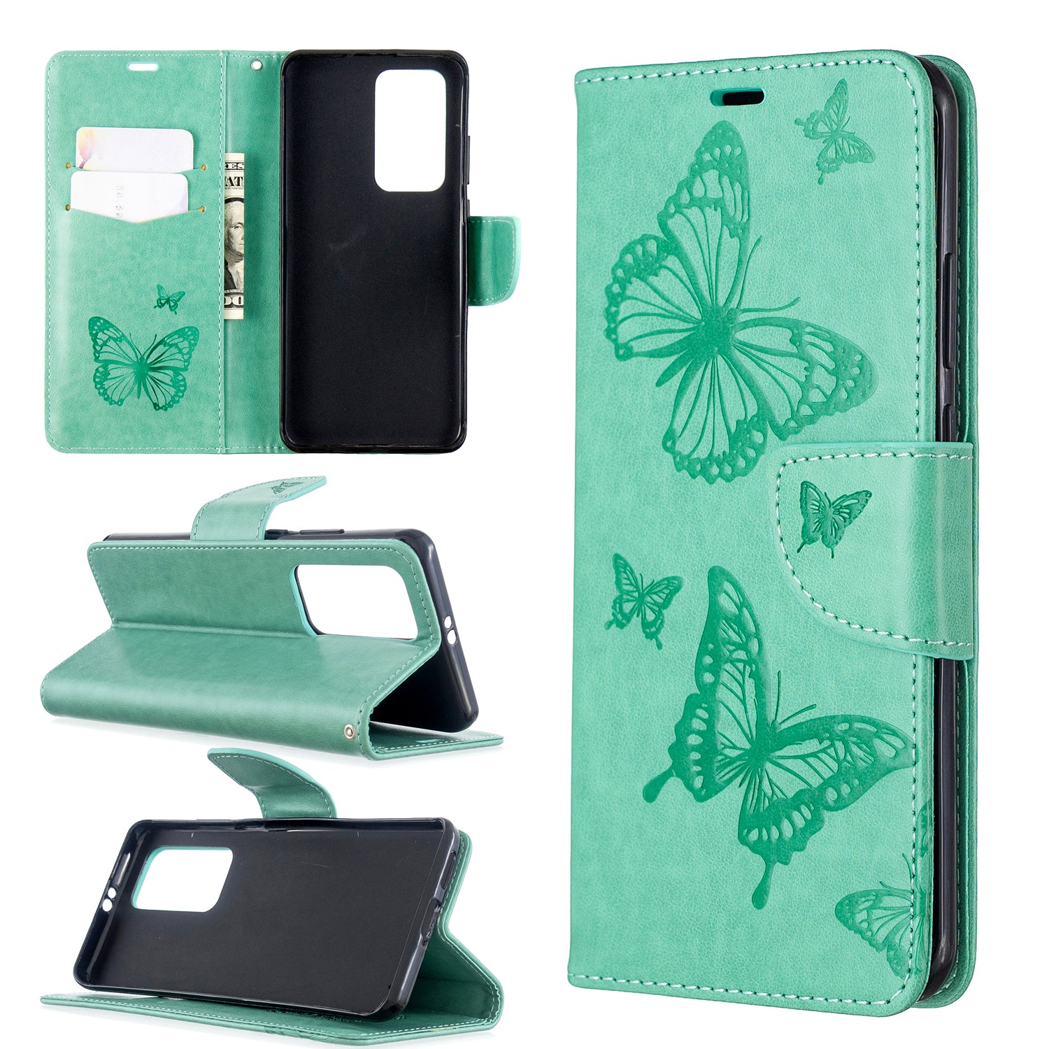 Imprint Butterfly Leather Stand Case with Card Slots for Huawei P40 Pro
