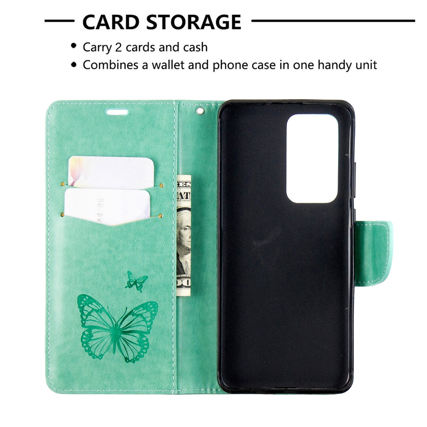 Imprint Butterfly Leather Stand Case with Card Slots for Huawei P40 Pro