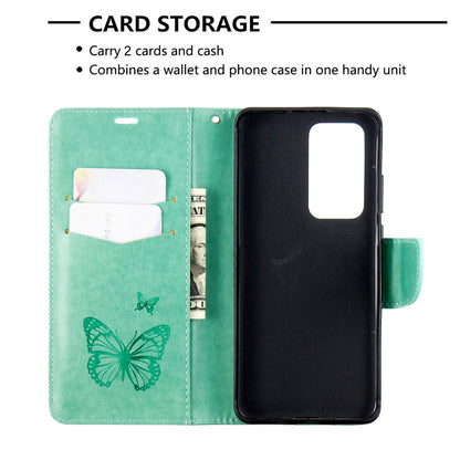 Imprint Butterfly Leather Stand Case with Card Slots for Huawei P40 Pro