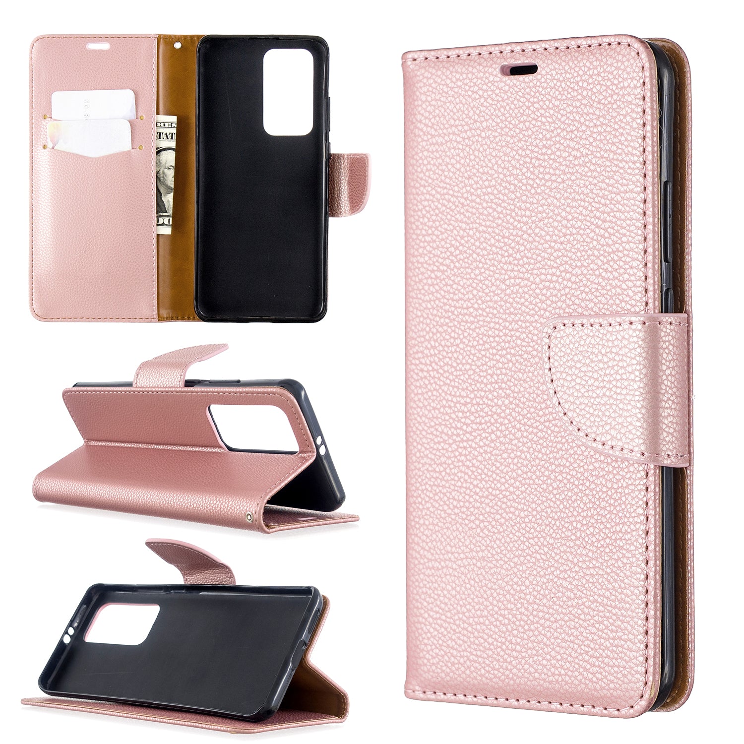 Litchi Skin Wallet Leather Stand Case for Huawei P40 Pro