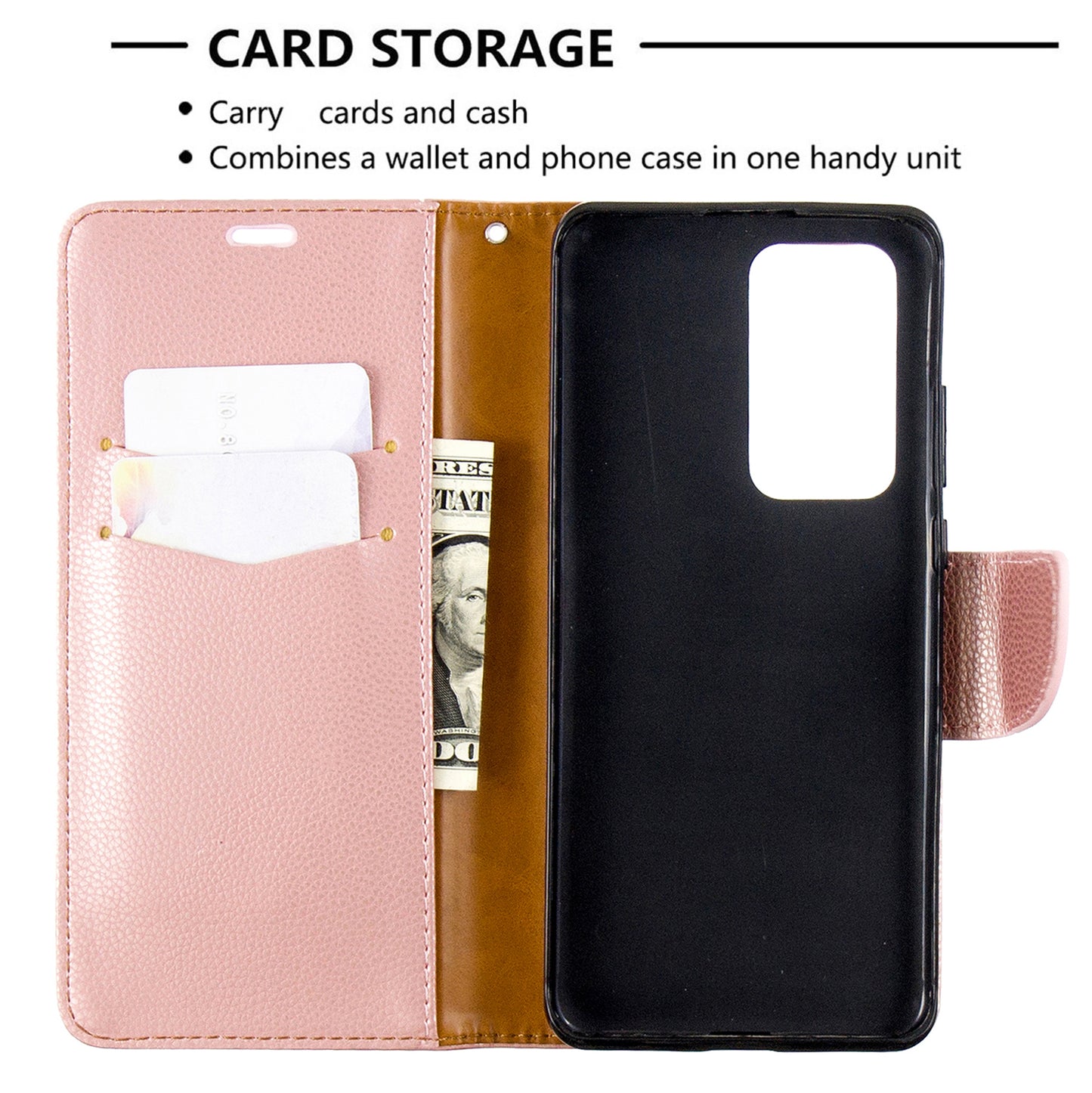 Litchi Skin Wallet Leather Stand Case for Huawei P40 Pro