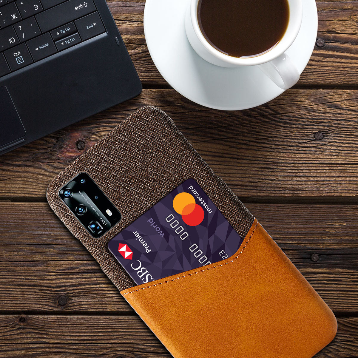 Cloth + PU Leather Coated PC Protection Case with Card Slot for Huawei P40 Pro