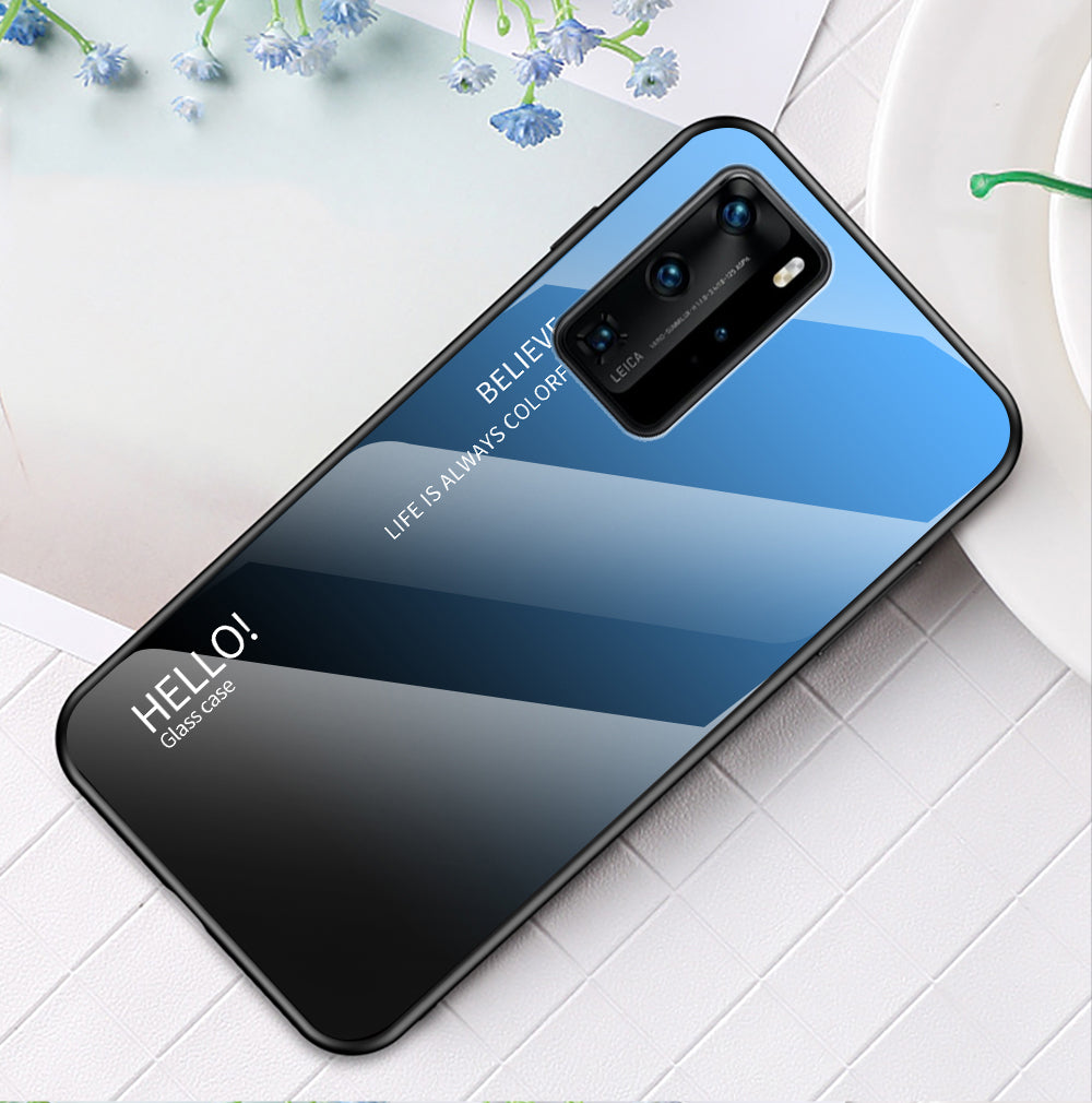 Gradient Color Tempered Glass + PC + TPU Hybrid Case for Huawei P40 Pro