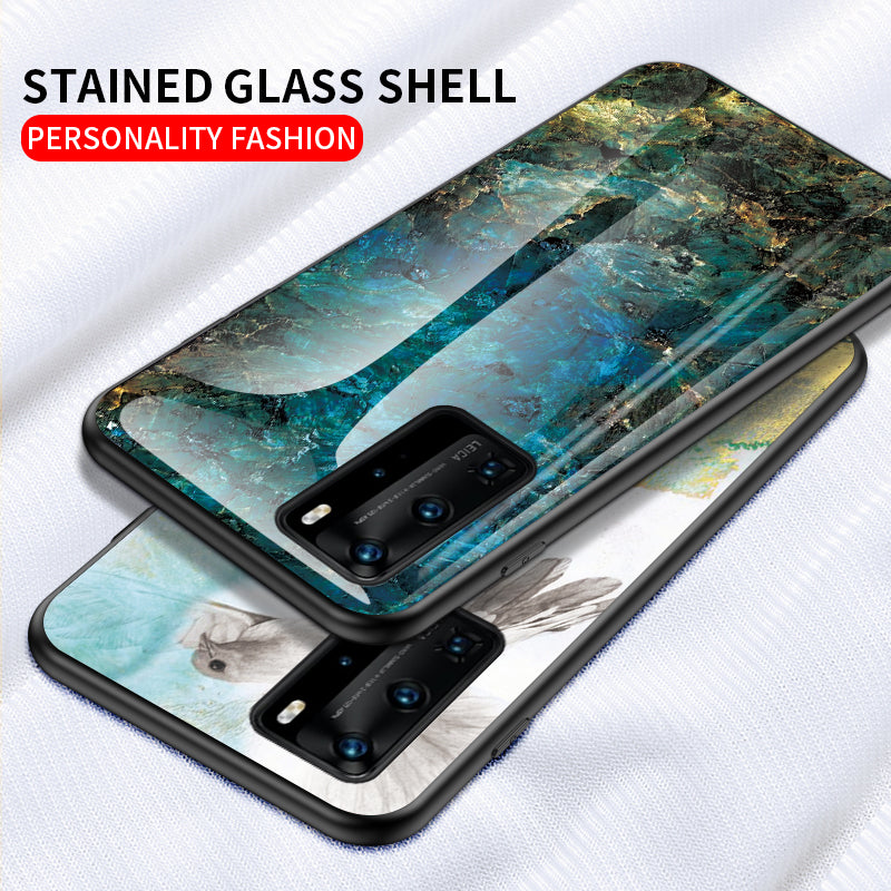 Marble Texture Tempered Glass + PC + TPU Hybrid Shell for Huawei P40 Pro