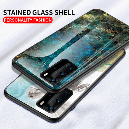 Marble Texture Tempered Glass + PC + TPU Hybrid Shell for Huawei P40 Pro