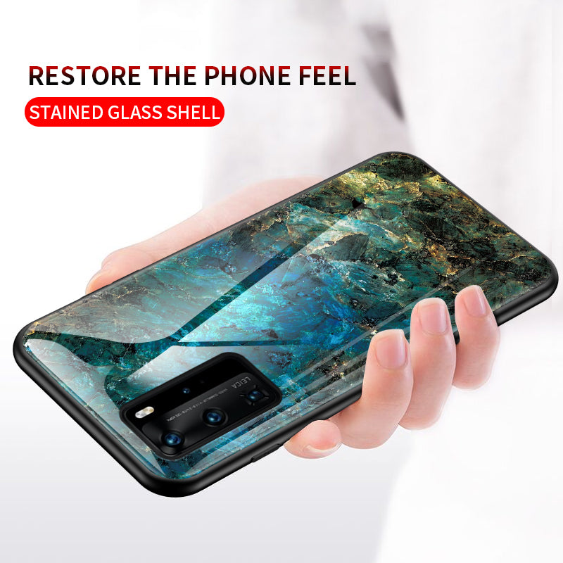 Marble Texture Tempered Glass + PC + TPU Hybrid Shell for Huawei P40 Pro