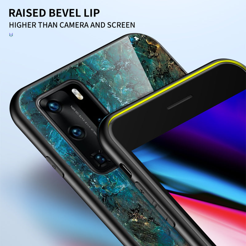 Marble Texture Tempered Glass + PC + TPU Hybrid Shell for Huawei P40 Pro