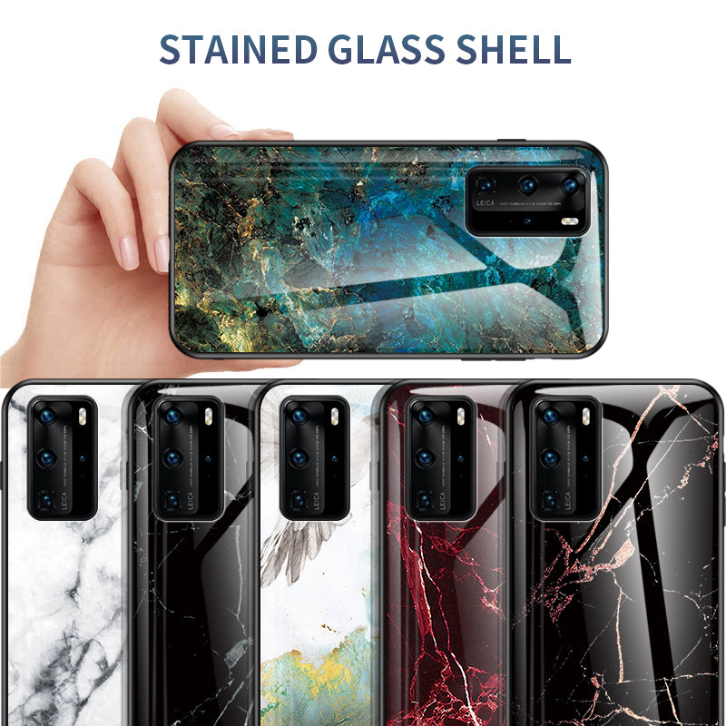 Marble Texture Tempered Glass + PC + TPU Hybrid Shell for Huawei P40 Pro