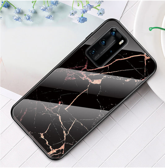 Marble Texture Tempered Glass + PC + TPU Hybrid Shell for Huawei P40 Pro