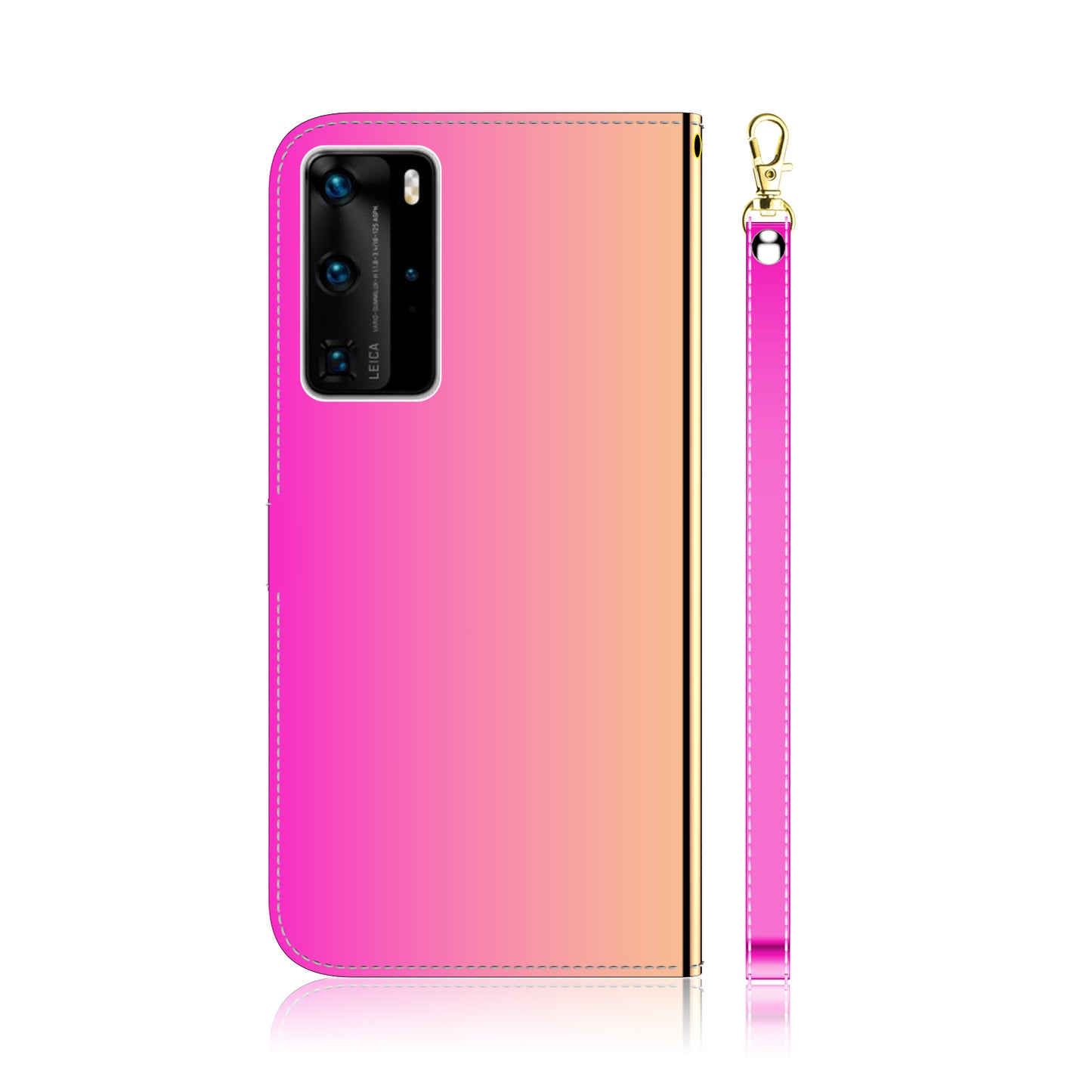 Mirror Surface Leather Wallet Cover with Strap Case for Huawei P40 Pro