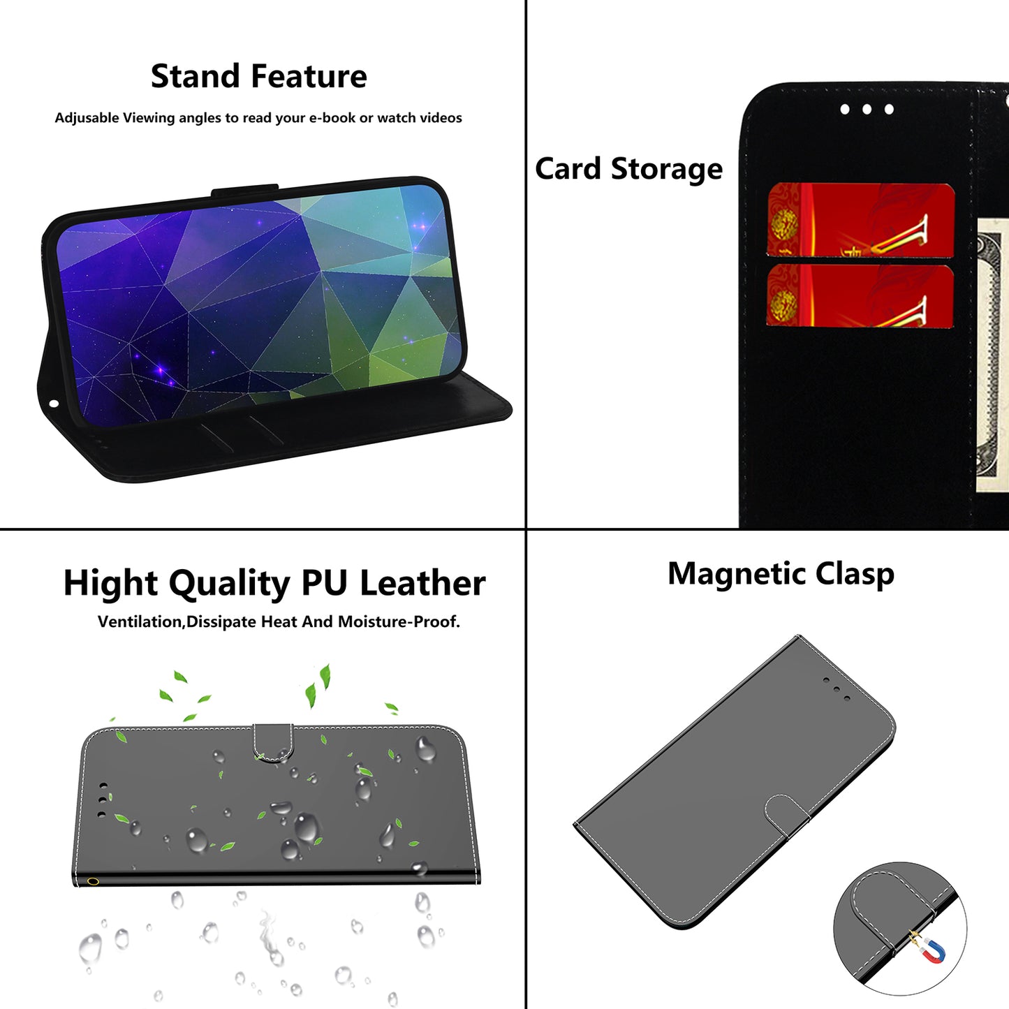 Mirror Surface Leather Wallet Cover with Strap Case for Huawei P40 Pro