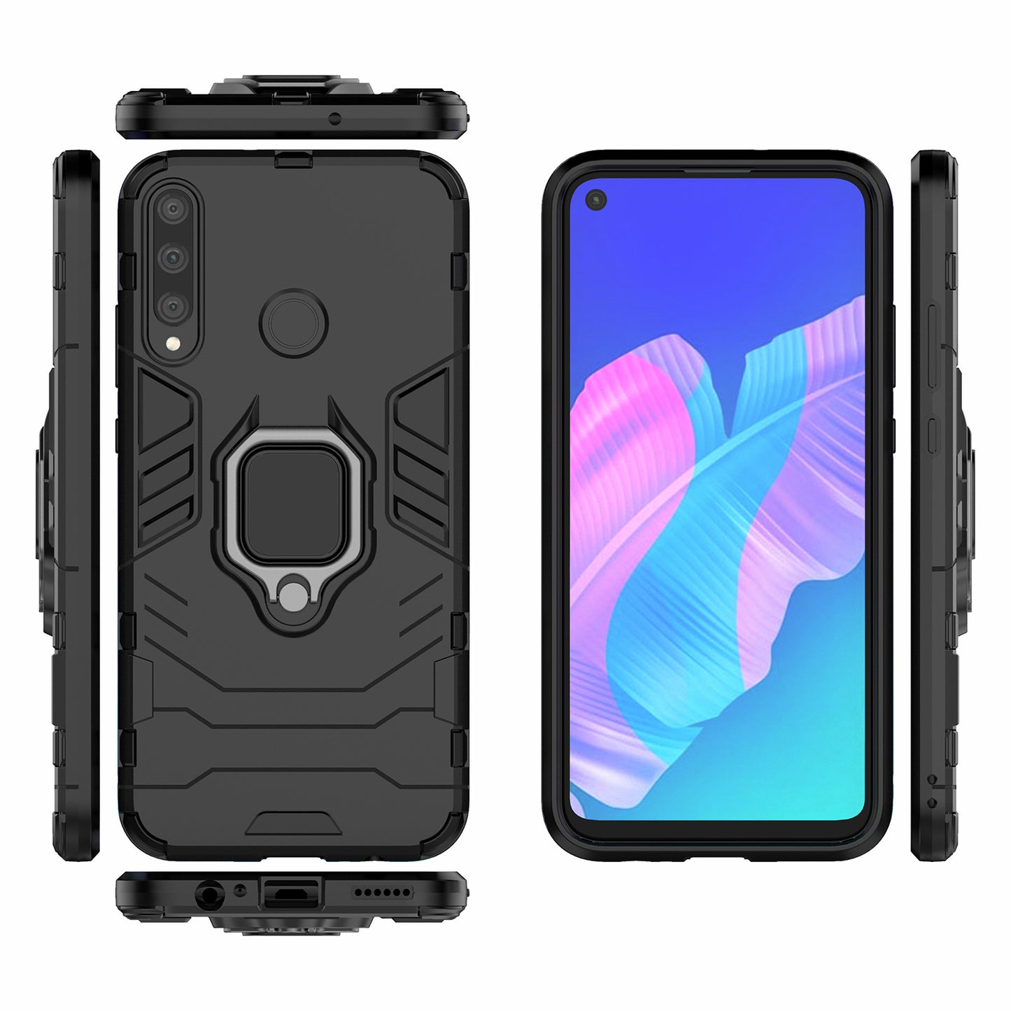 Ring Holder Kickstand PC + TPU Cell Phone Cover for Huawei Y7p/P40 lite E/Honor 9C