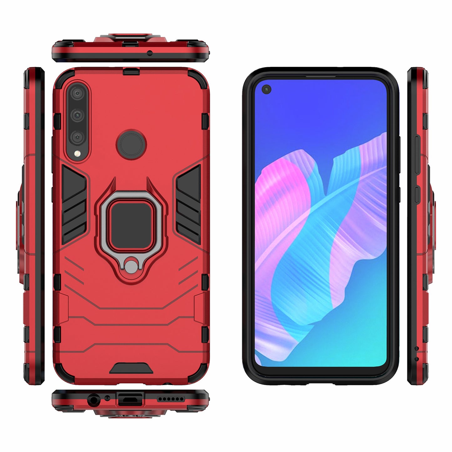 Ring Holder Kickstand PC + TPU Cell Phone Cover for Huawei Y7p/P40 lite E/Honor 9C