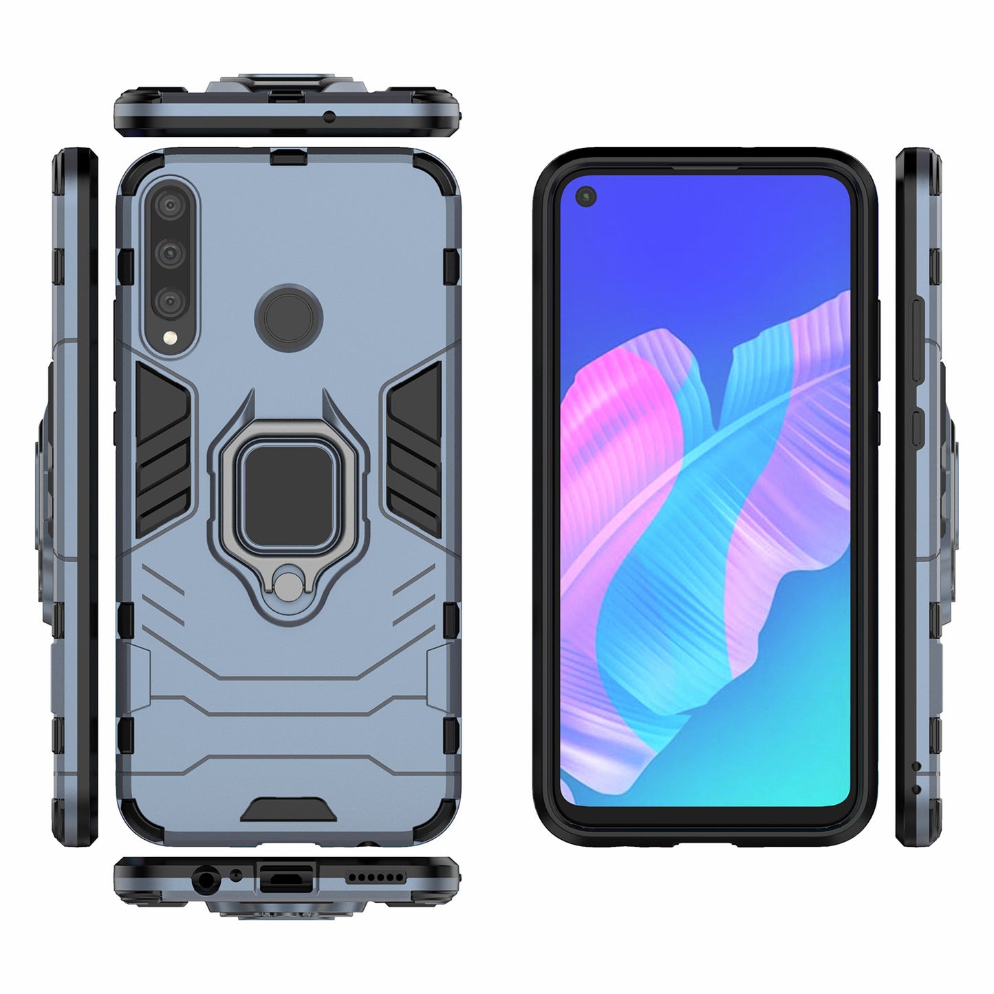 Ring Holder Kickstand PC + TPU Cell Phone Cover for Huawei Y7p/P40 lite E/Honor 9C