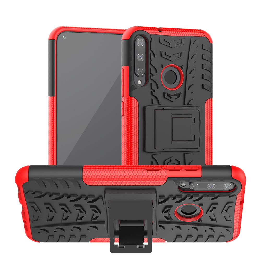 Cool Tyre Style PC + TPU Hybrid Phone Cover with Kickstand for Huawei P40 lite E/Y7p/Honor 9C