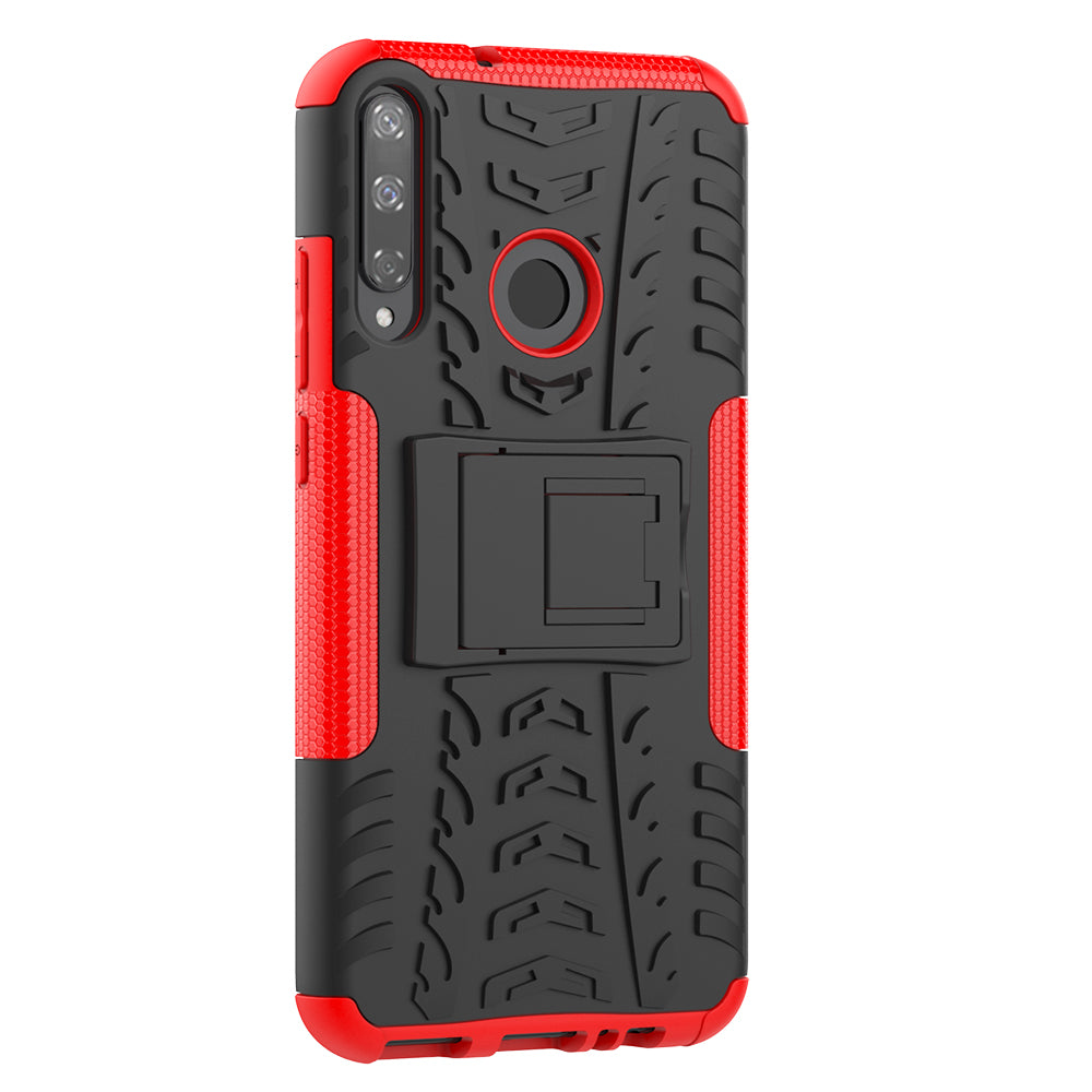 Cool Tyre Style PC + TPU Hybrid Phone Cover with Kickstand for Huawei P40 lite E/Y7p/Honor 9C