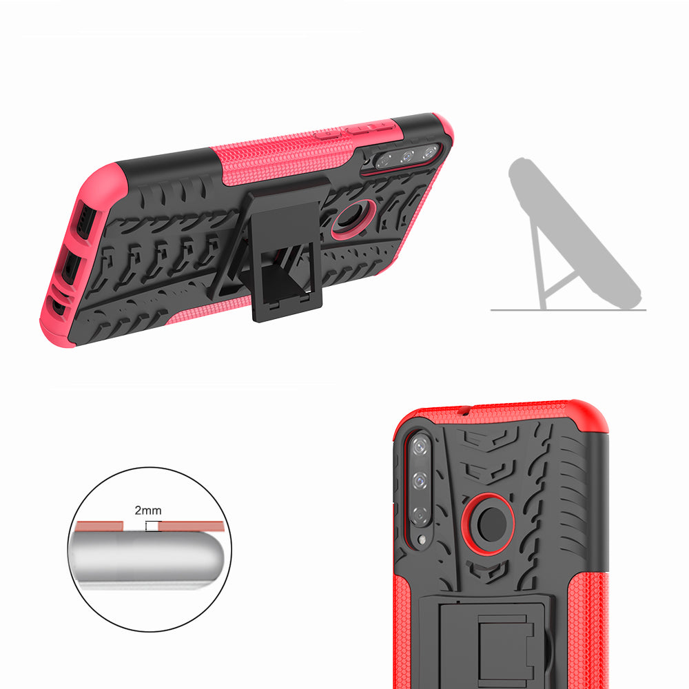 Cool Tyre Style PC + TPU Hybrid Phone Cover with Kickstand for Huawei P40 lite E/Y7p/Honor 9C