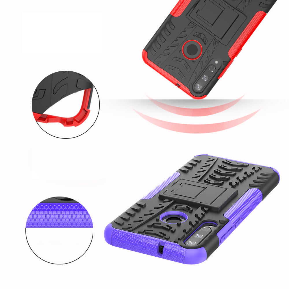 Cool Tyre Style PC + TPU Hybrid Phone Cover with Kickstand for Huawei P40 lite E/Y7p/Honor 9C